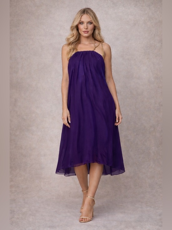 Thomas Wylde Dresses & Skirts - Thomas Wylde Purple Halter Midi Dress Gold Chain Straps Size Tag Missing